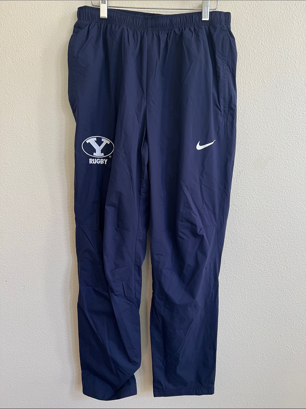 NIKE BYU RUGBY Team Issued Warmup/Pitt Track Drawstring Pants Navy/White Men's M